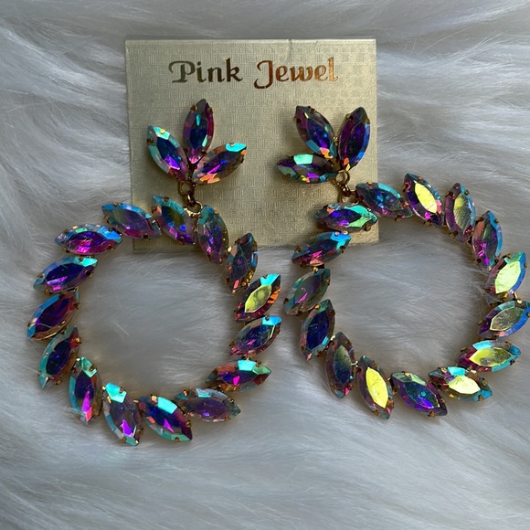 Gold Multicolour open circle earrings - Picture 8 of 12